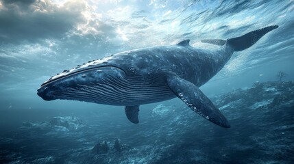 A majestic whale swimming gracefully in the ocean depths.