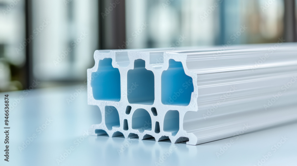 Poster cross-section view of a pvc window frame showcasing its insulation layers and multi-chamber design e