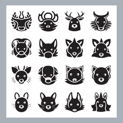 Obraz premium Set of silhouette logotype icons animal Lion, Elephant, Tiger, Giraffe, Kangaroo, Panda, Gorilla, dolphin, cat, deer, Polar Bear, Zebra, fox in white background