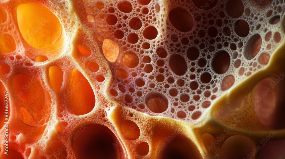 Poster close-up of a honeycomb-like structure with orange and yellow hues