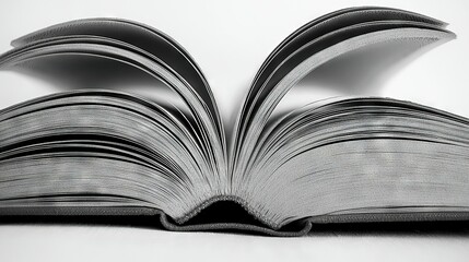   An open book sits atop a table beside a B/W image of its pages