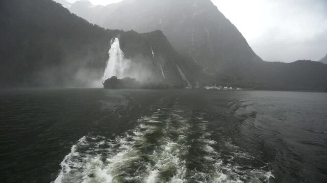 Reveal of the iconic Bowen Falls in the Milford Sound.