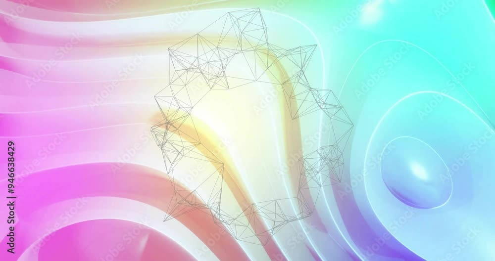 Poster geometric wireframe animation over colorful abstract background with wavy patterns