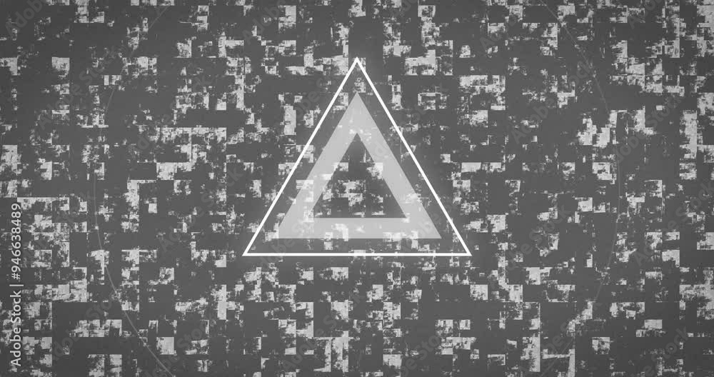 Aufkleber glowing triangle and circle animation over digital glitch background