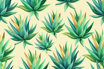 Watercolor aloe vera seamless pattern, watercolor illustration, background.
