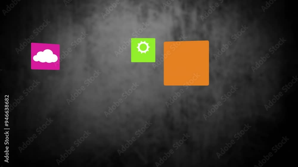 Poster cloud and settings icons animation over dark textured background