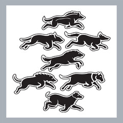 Set of silhouette logotype icons animal Lion, Elephant, Tiger, Giraffe, Kangaroo, Panda, Gorilla, dolphin, cat, deer, Polar Bear, Zebra, fox in white background