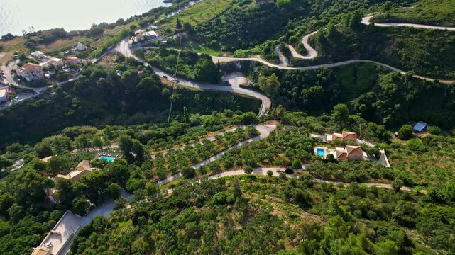 Aerial perspective of Argassi's countryside by the Ionian Sea, Greece