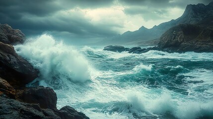 Rugged Shoreline Beauty Dramatic Rocky Coastlines with Crashing Waves and Majestic Views