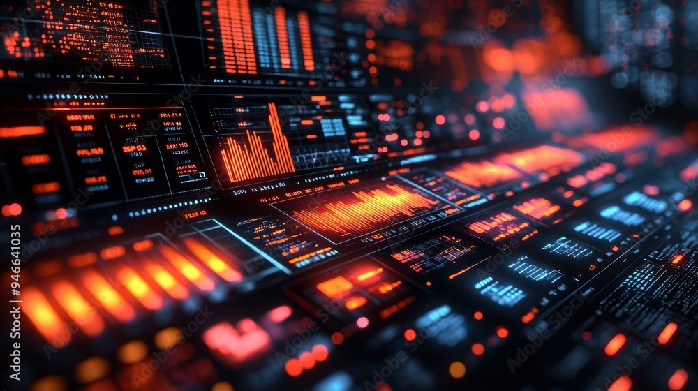 Poster a dynamic holographic interface presents colorful symbols and data visualizations, highlighting adva