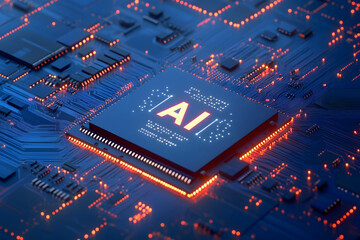 micro chip with AI text, artificial intelligence