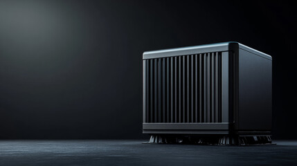 Heavy-duty industrial generator with rugged casing on a gradient background fading from dark gray to charcoal robust and reliable equipment energy supply and backup systems focus 