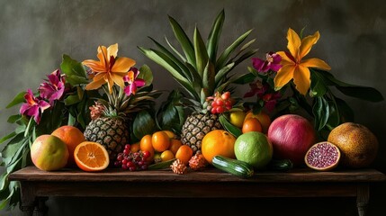 Still Life with Tropical Fruits, Pineapples, and Orchids
