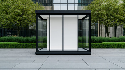 Isolated baby box designed for child safety located in a public place with clear signage minimalist design emphasis on security 