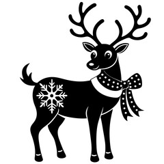 A reindeer with a snowflake collar and a holiday bow.