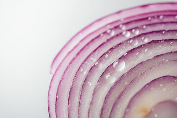 detailed close up of sliced red onion with water droplets