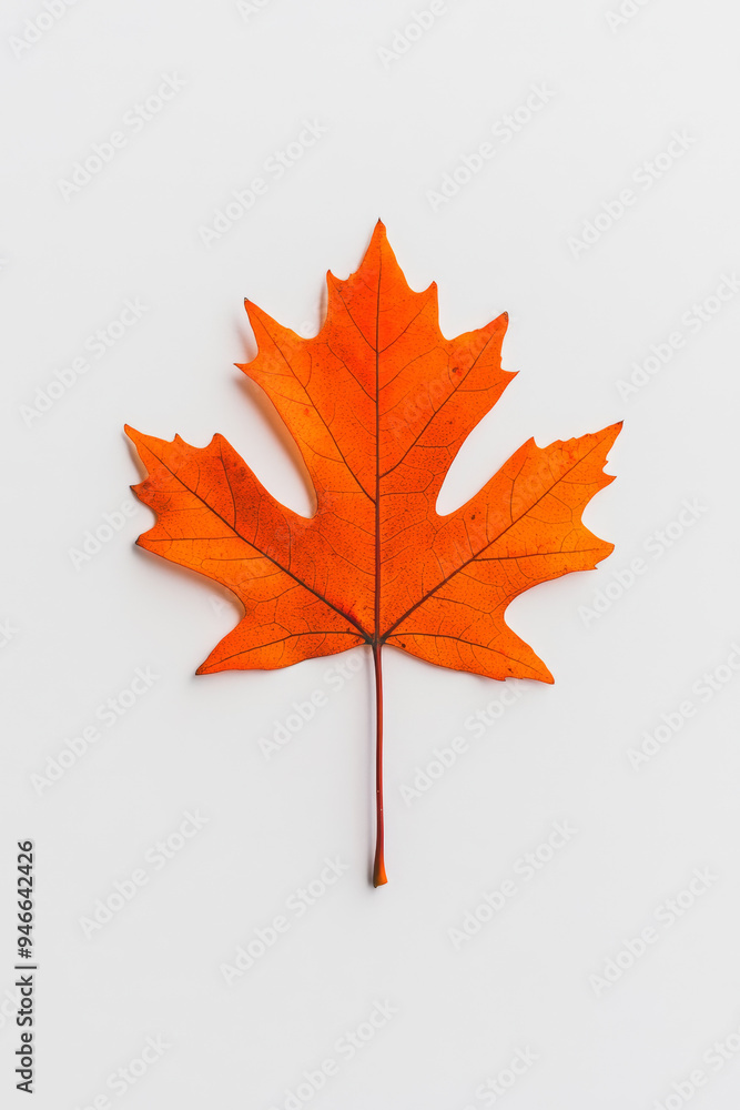 Poster minimalist thanksgiving invitation with a single maple leaf in burnt orange isolated on a white back