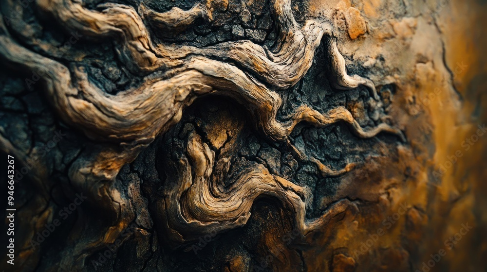 Poster Close-up of Intricate Wood Grain Patterns on a Tree Trunk