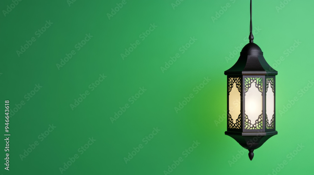 Poster poster mockup with a minimalist ramadan design deep green background simple lantern silhouette edita