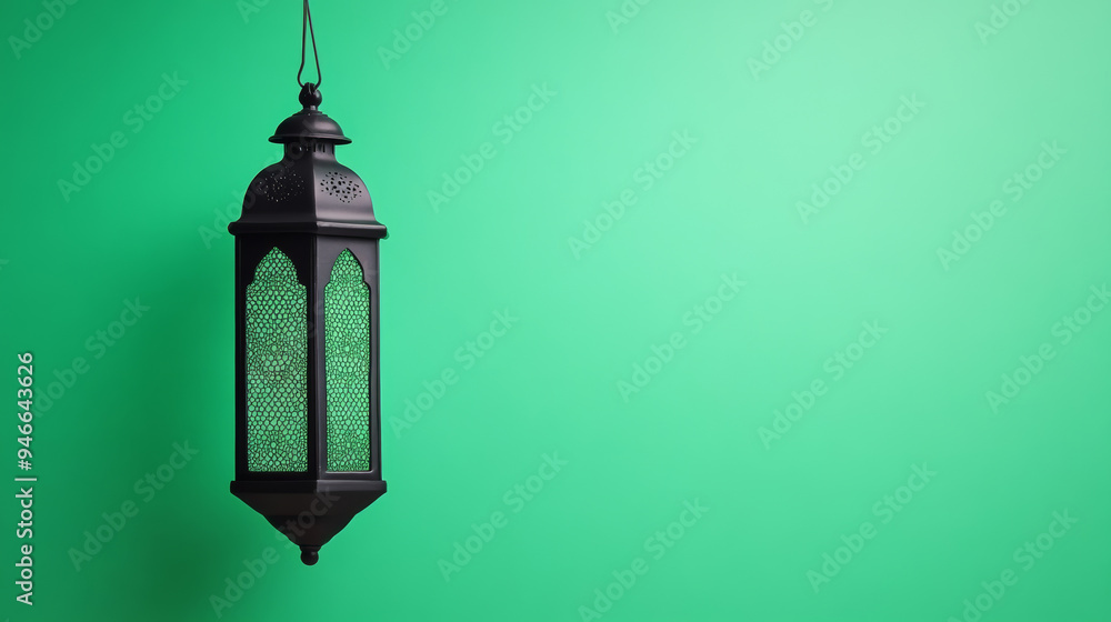 Poster poster mockup with a minimalist ramadan design deep green background simple lantern silhouette edita