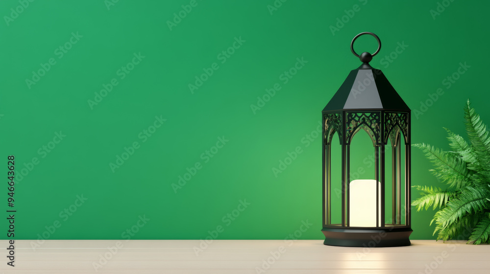 Poster poster mockup with a minimalist ramadan design deep green background simple lantern silhouette edita