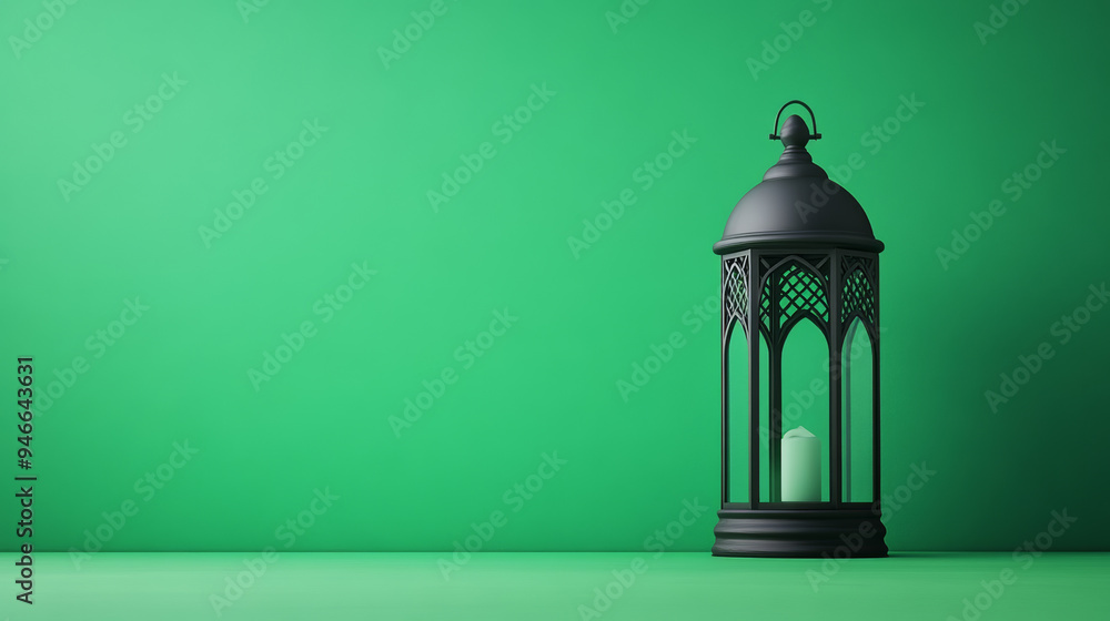 Poster poster mockup with a minimalist ramadan design deep green background simple lantern silhouette edita