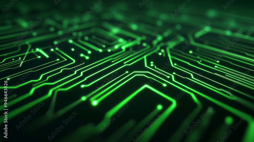 Aufkleber pulsing electric circuit lines in neon green on a gradient background transitioning from black to da