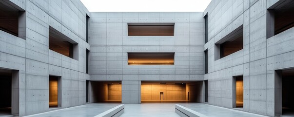 A brutalist style museum with massive concrete walls and minimal windows, Neo Brutalism, museum, massive