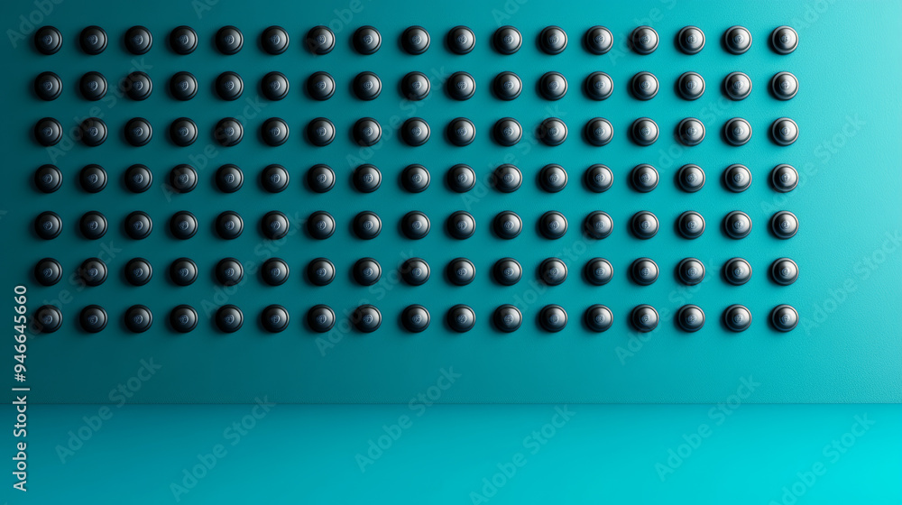 Poster sleek electric switchboard with neatly arranged buttons and indicators isolated on a gradient backgr