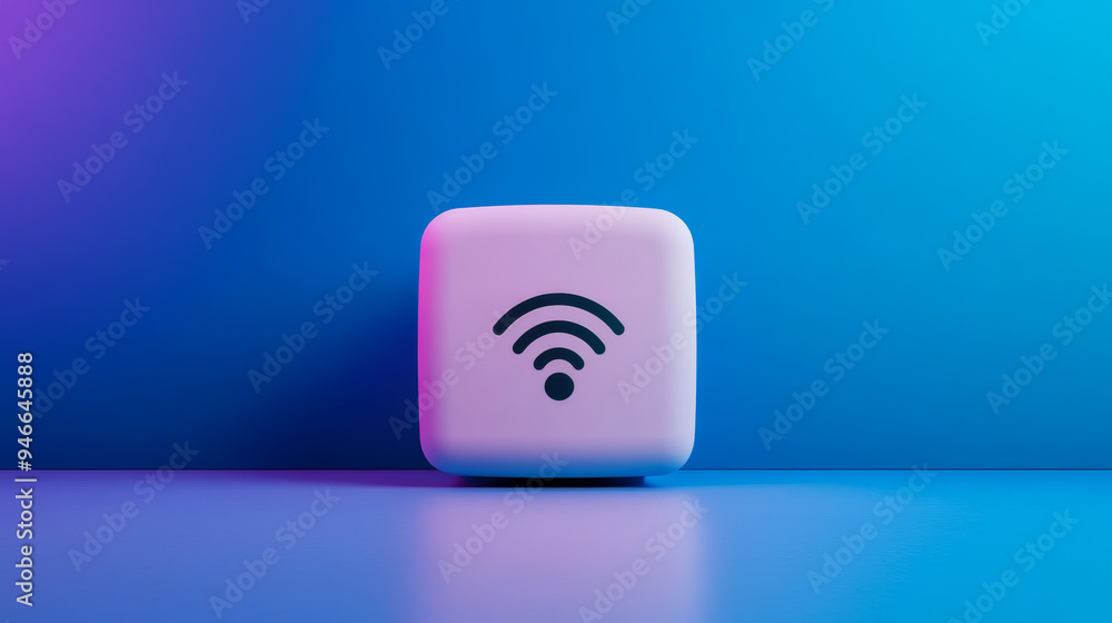 Poster smart socket with wi-fi connectivity and voice control icon displayed on a gradient background shift