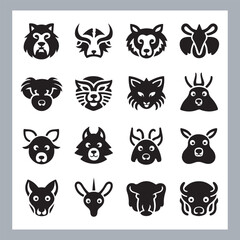 Obraz premium Set of silhouette logotype icons animal Lion, Elephant, Tiger, Giraffe, Kangaroo, Panda, Gorilla, dolphin, cat, deer, Polar Bear, Zebra, fox in white background