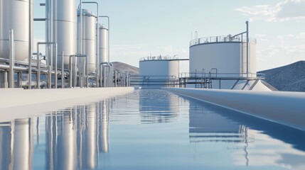 Obraz premium An industrial water treatment plant, with large tanks, filters, and pipes purifying water for industrial use