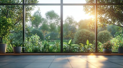   The room boasts a massive window providing an enchanting view of the tree line outside and the radiant sunlight streaming through