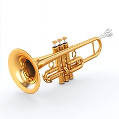 Obraz premium A shiny brass trumpet, showcasing its intricate design and musical purpose.