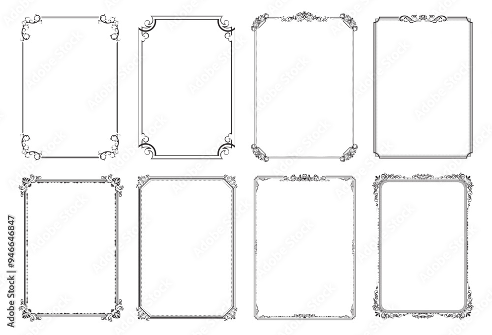 Poster vector set template of decorative vintage frames, borders rectangular shape..eps