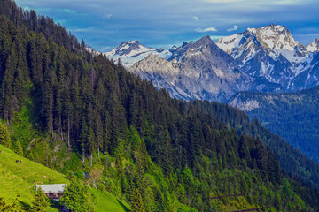 Blick von Faschina-Fontanella auf das Lechquellengebirge in Vorarlberg (Österreich)