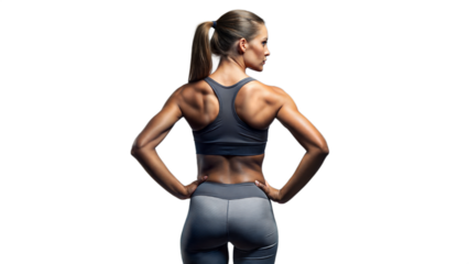 Athletic Woman Posing Confidently in Fitness Outfit Showing Defined Muscles Transparent Background