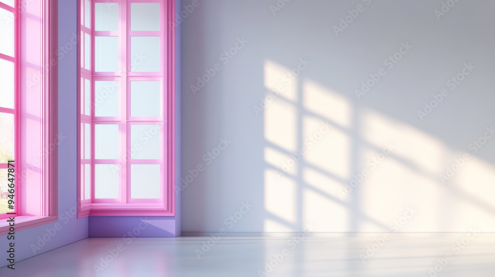 Poster unique pvc window frames painted in a gradient of colors blending from pink to purple set against a 