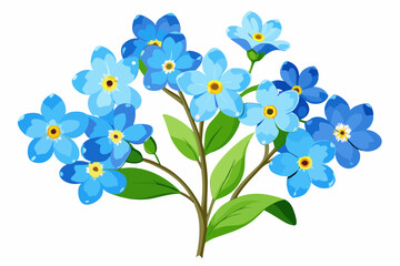 Blue forget-me-not flowers, watercolor clipart illustration with isolated background.
