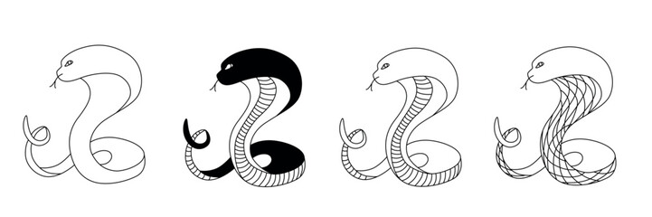 Snake line - symbol Chinese oriental New Year 2025 symbol. Vector stock hand drawing illustration for design template tattoo or congratulations greeting card, banner, calendar. Editable stroke.