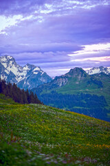 Obraz premium Blick von Faschina-Fontanella auf das Lechquellengebirge in Vorarlberg (Österreich)