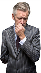 Concerned Businessman in Striped Suit Contemplating