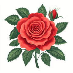 Vibrant vector-style red rose with elegant petals and thorns isolated on white background 