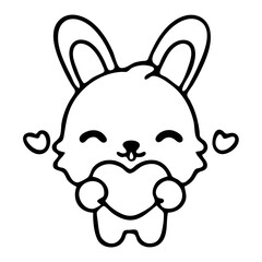 A cute cartoon rabbit with large ears and a smiling face, holding its paws up in a cheerful gesture
