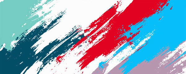 Closeup of colorful teal, blue and red urban wall texture with white white paint stroke. Modern pattern for design