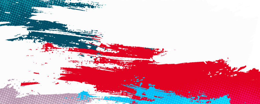 Closeup of colorful teal, blue and red urban wall texture with white white paint stroke. Modern pattern for design