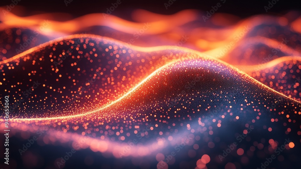 Poster vibrant holographic waves display intricate mathematical concepts through colorful patterns, creatin