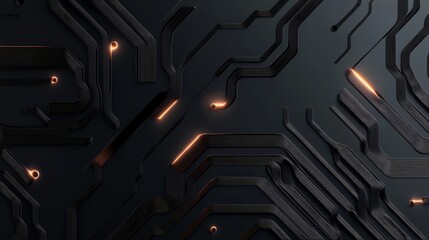 Glowing circuit board patterns in a dark background, tech glowtime, modern and sleek design