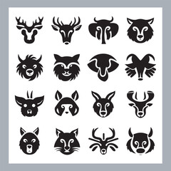 Fototapeta premium Set of silhouette logotype icons animal Lion, Elephant, Tiger, Giraffe, Kangaroo, Panda, Gorilla, dolphin, cat, deer, Polar Bear, Zebra, fox in white background