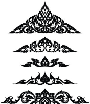 Thai Pattern Motif for Asian Art Style Decoration in Silhouette Flat Illustration